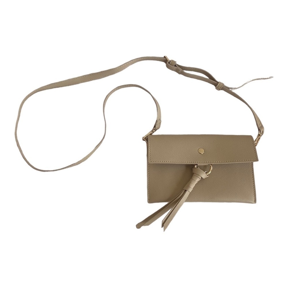 Chico's Beige Crossbody Shoulder Bag Tassel Front Foldover Clutch